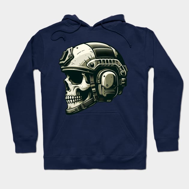 Tactical Skull Dominance Tee: Where Strength Meets Edgy Elegance Hoodie by Rawlifegraphic